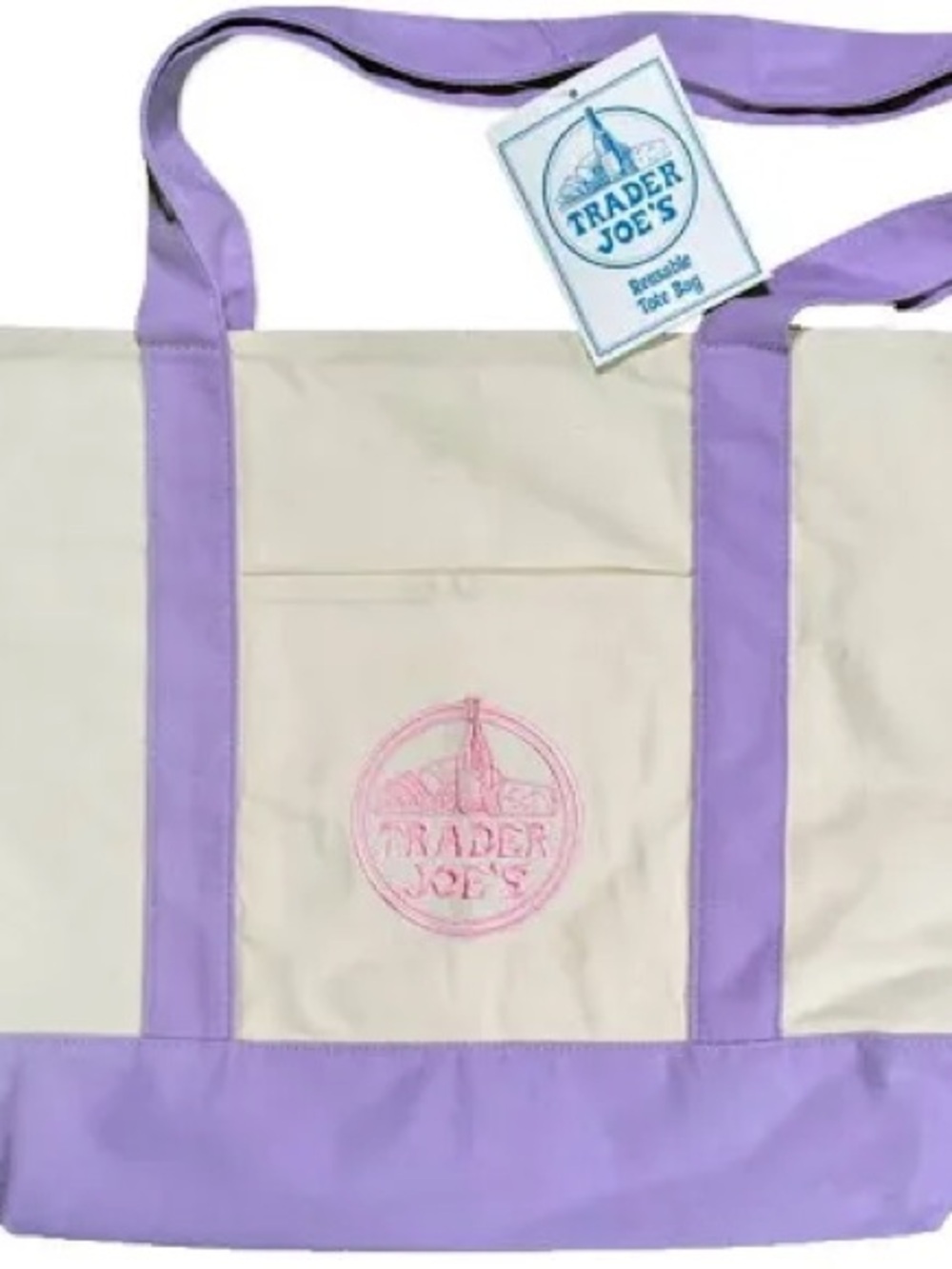 Lavender-Trim Reusable Tote Bag